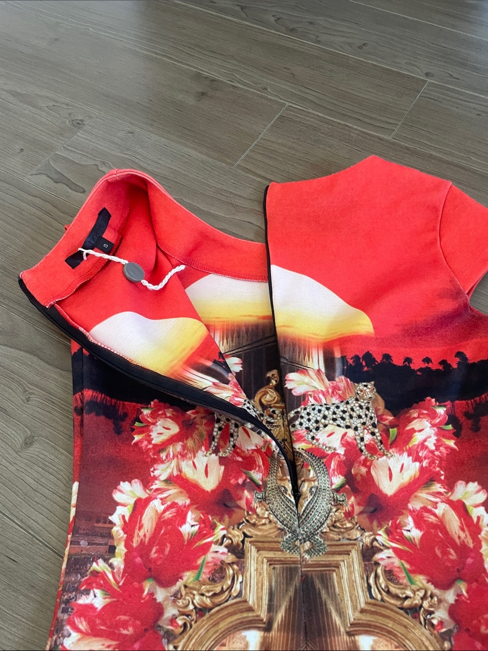 Philipp Plein Orange Taj Mahal / Leopard Floral Print Mini Dress Sz S - Picture 7 of 8